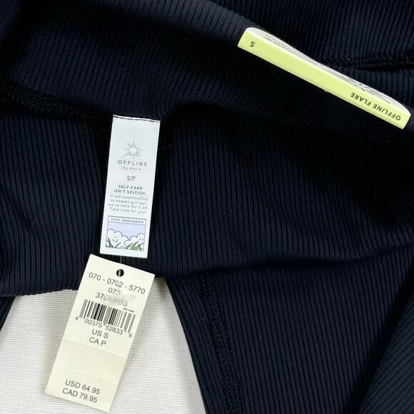 Aerie Offline Womens Fold Over Ribbed Flare Legging Small Black - Picture 5 of 16